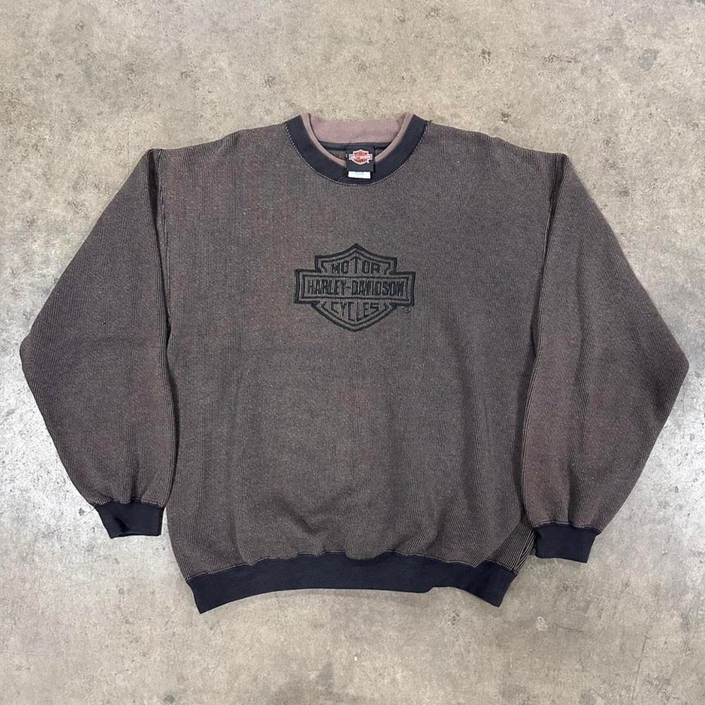 Vintage 90s Harley Davidson Embroidered Striped Sweatshirt Size Medium
